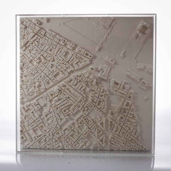 barcelona Cityscape Framed 5000 Model. Product Shot Front View. Architectural Sculpture by Chisel & Mouse
